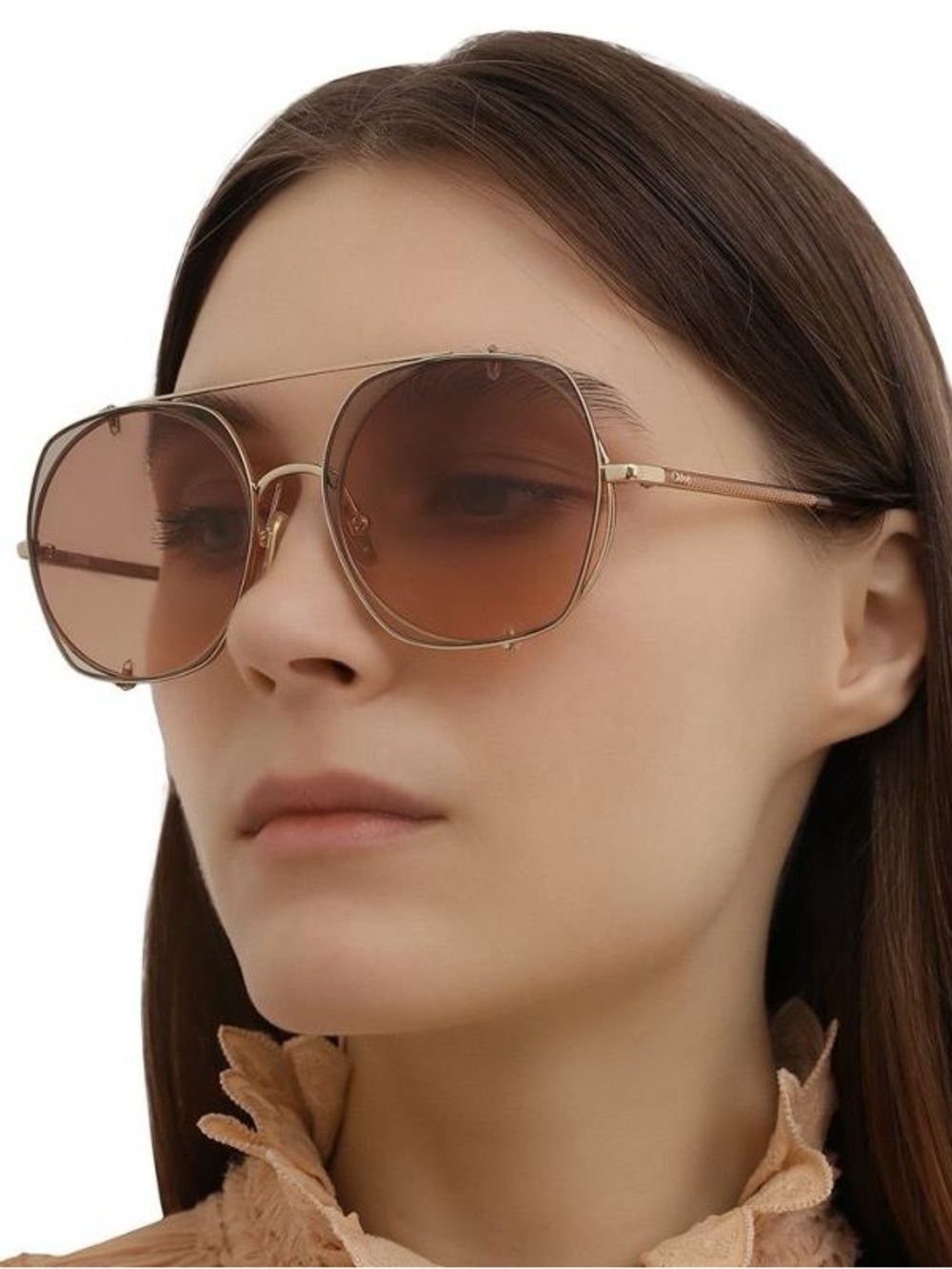 CHLOE DEMI GOLD ORANGE MIRRORED GRADIENT SQUARE AVIATOR SUNGLASSES CH0042S